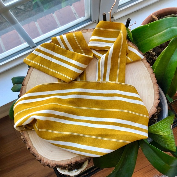 NWT Free People Tie-Back Headband Yellow Mustard White Stripe - Picture 3 of 8